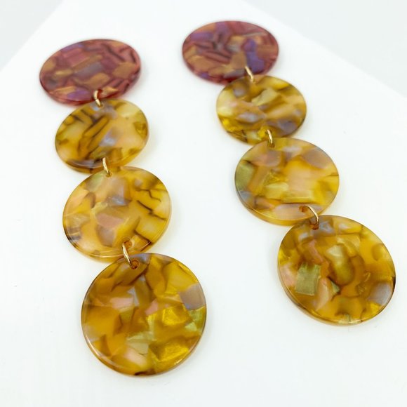 Iridescent Camel Dot Drop Earrings w/ Pink Stud - Picture 2 of 6